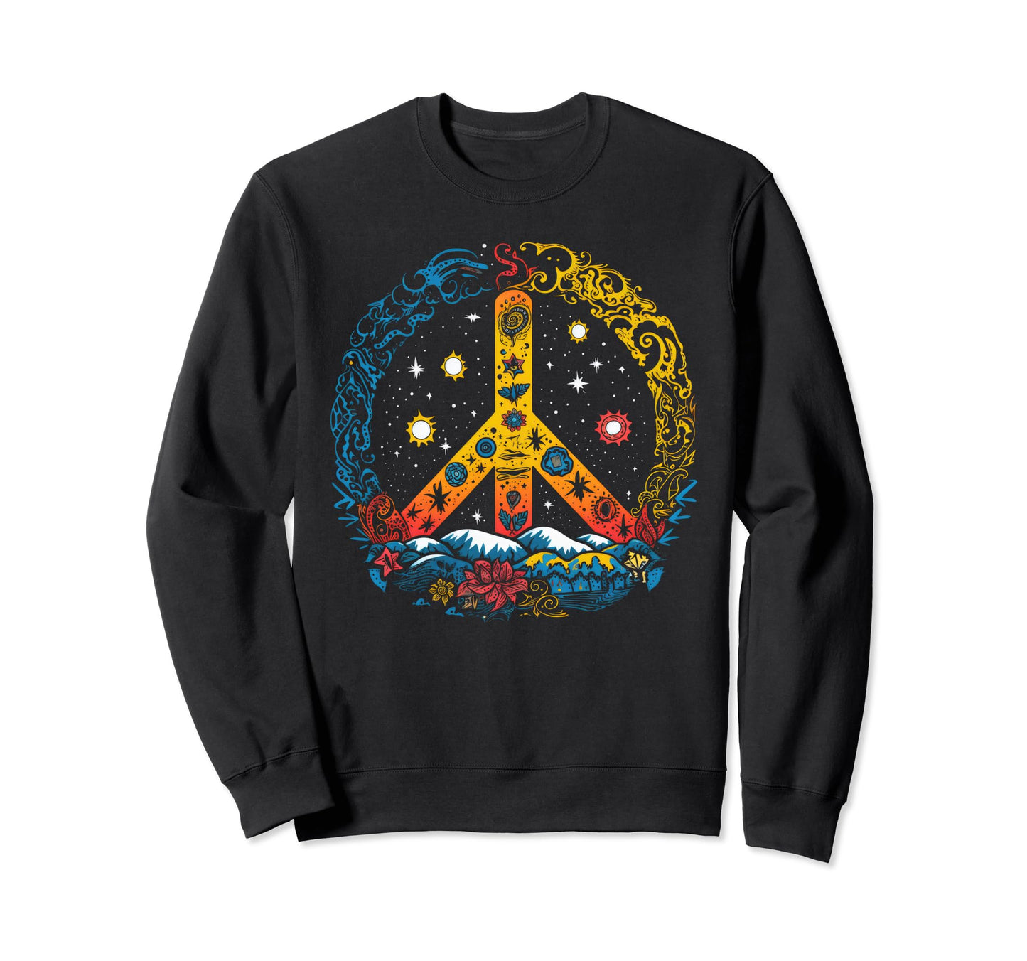 Peace Sign 60S 70S Hippie Boho Sweatshirt - Custom Art Print Unisex - T-Shirt, Sweatshirt, Hoodie