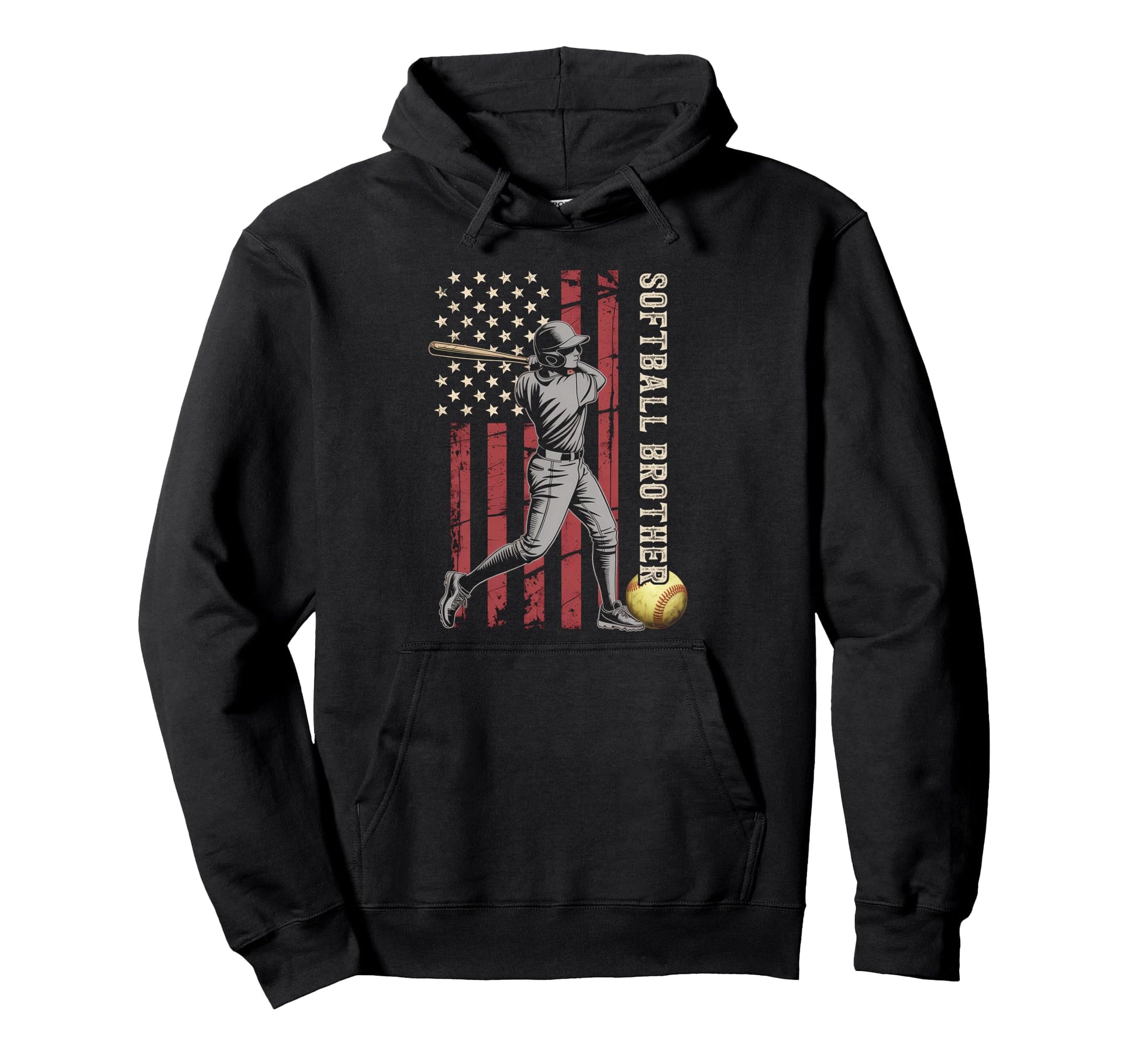 Softball Brother American Us Flag Hoodie - Streetwear Style Unisex - T-Shirt, Sweatshirt, Hoodie
