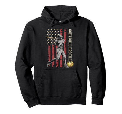 Softball Brother American Us Flag Hoodie - Streetwear Style Unisex - T-Shirt, Sweatshirt, Hoodie