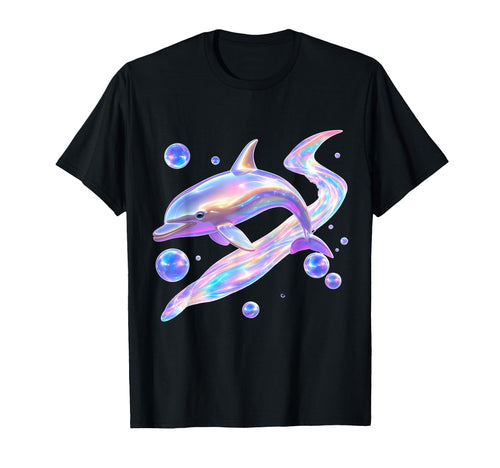 Frutiger Aero Y2K Chrome Dolphin T-Shirt - Custom Art Print for Adults - T-Shirt, Sweatshirt, Hoodie