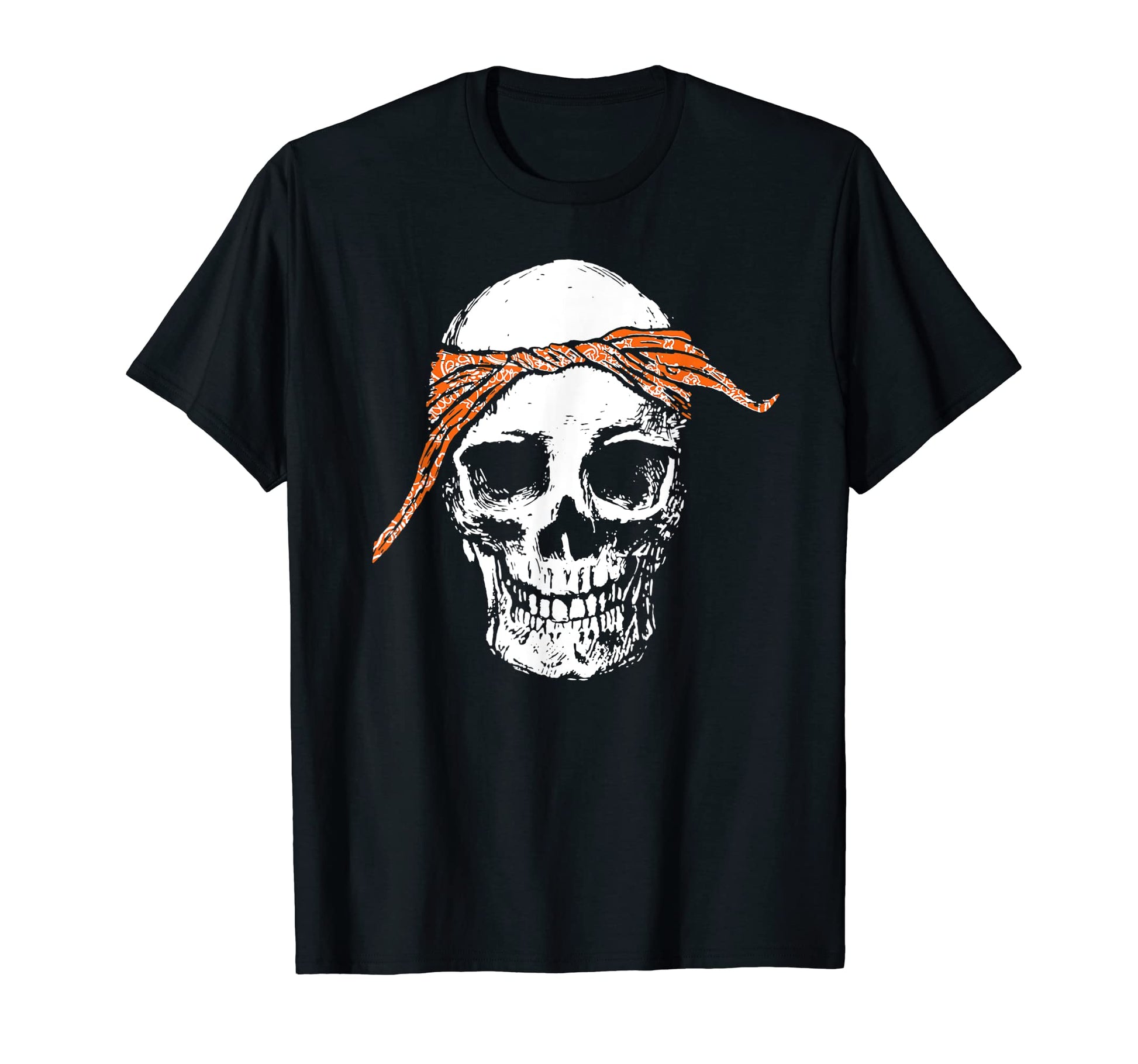 Hiphop Skull Orange Do Rag Bandana Old T-Shirt - Graphic Print for Adults - T-Shirt, Sweatshirt, Hoodie