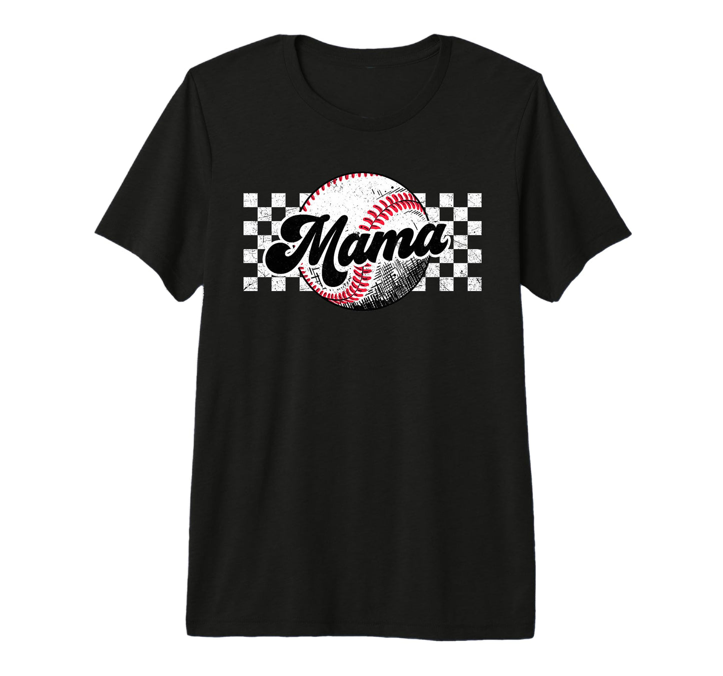 Baseball Mama T Ball Mom Checkered T-Shirt - Minimalist Print for Adults - T-Shirt, Sweatshirt, Hoodie