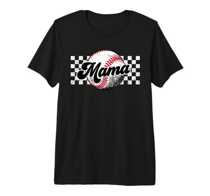 Baseball Mama T Ball Mom Checkered T-Shirt - Minimalist Print for Adults - T-Shirt, Sweatshirt, Hoodie