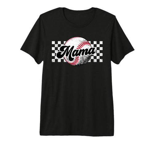 Baseball Mama T Ball Mom Checkered T-Shirt - Minimalist Print for Adults - T-Shirt, Sweatshirt, Hoodie
