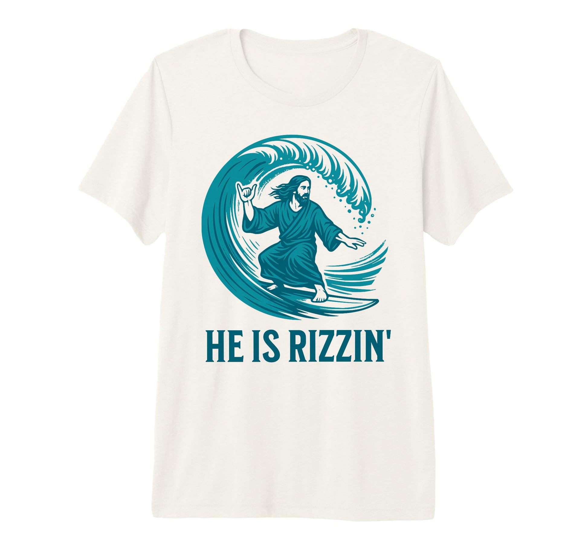 He Is Rizzin Christian Jesus Surfing T-Shirt - Minimalist Print Men Women - T-Shirt, Sweatshirt, Hoodie