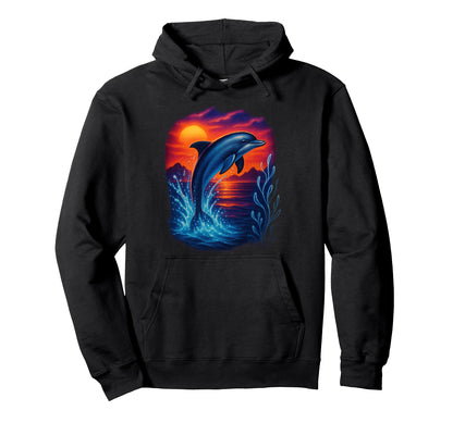 Dolphin Sunset Ocean Aesthetic 80S 90S Hoodie - Unique Graphic Men Women - T-Shirt, Sweatshirt, Hoodie