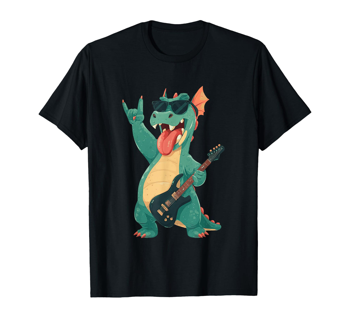 Rock Dragon Guitarist Funny Monster T-Shirt - Minimalist Print Unisex - T-Shirt, Sweatshirt, Hoodie