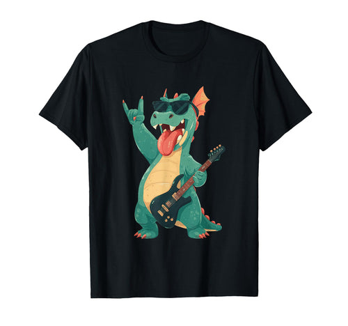 Rock Dragon Guitarist Funny Monster T-Shirt - Minimalist Print Unisex - T-Shirt, Sweatshirt, Hoodie