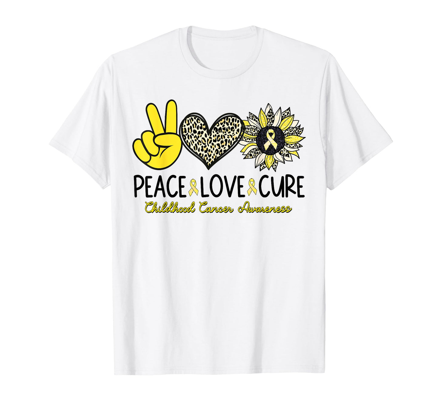 Peace Love Cure Gold Heart Ribbon T-Shirt - Casual Everyday Wear Men Women - T-Shirt, Sweatshirt, Hoodie