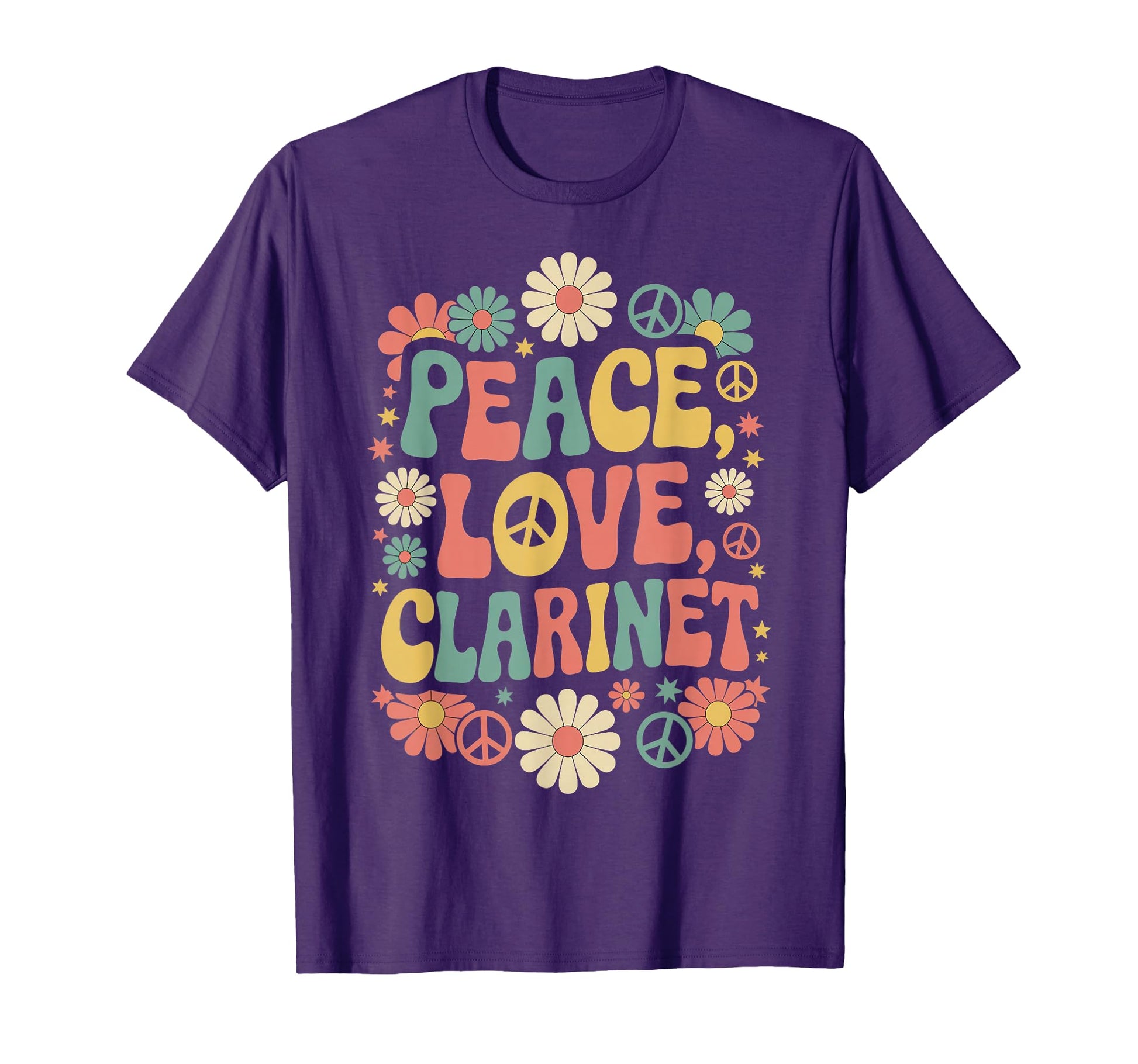 60S 70S Hippie Clarinetist Peace T-Shirt - Fun Novelty Design for Adults - T-Shirt, Sweatshirt, Hoodie