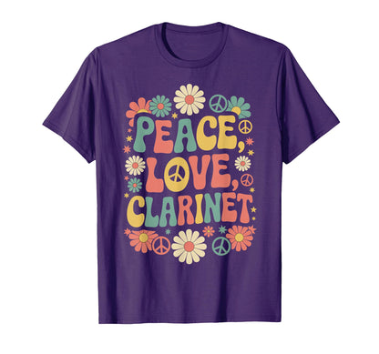 60S 70S Hippie Clarinetist Peace T-Shirt - Fun Novelty Design for Adults - T-Shirt, Sweatshirt, Hoodie
