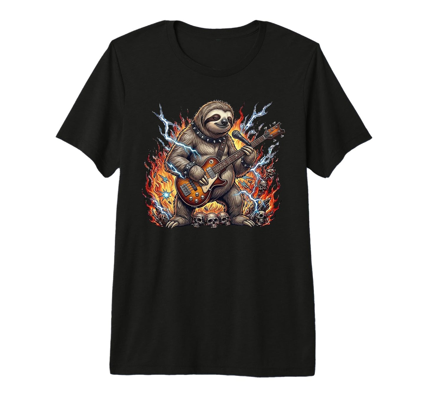Sloth Playing Electric Guitar Rock T-Shirt - Custom Art Print Men Women - T-Shirt, Sweatshirt, Hoodie