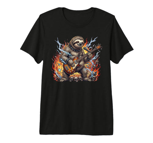 Sloth Playing Electric Guitar Rock T-Shirt - Custom Art Print Men Women - T-Shirt, Sweatshirt, Hoodie