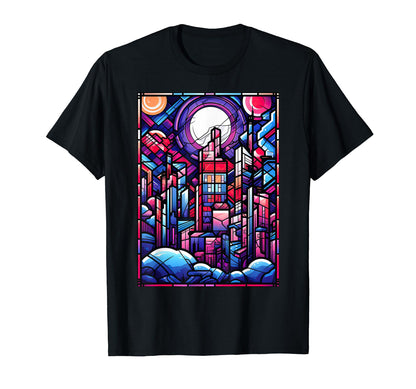 Geometric Stained Glass Vaporwave City T-Shirt - Trendy Graphic Unisex - T-Shirt, Sweatshirt, Hoodie