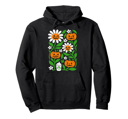 Halloween Boho Flower Pumpkins Botanical Hoodie - Graphic Print Men Women - T-Shirt, Sweatshirt, Hoodie