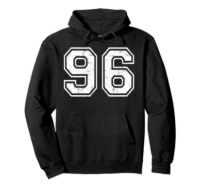 96 Number Ninety Six Team Sports Grunge Hoodie - Unique Graphic for Adults - T-Shirt, Sweatshirt, Hoodie