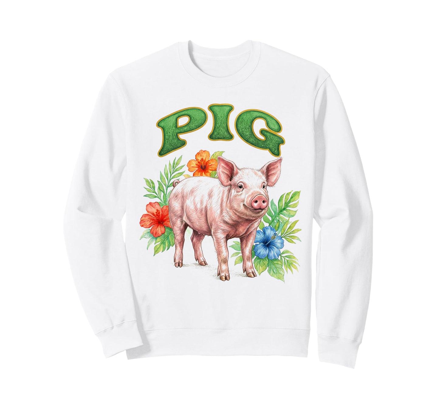 Pig Groovy Floral Pig Watercolor Boho Sweatshirt - Graphic Print Men Women - T-Shirt, Sweatshirt, Hoodie