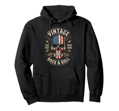 Rock Skull American Flag Guitar Rock Hoodie - Streetwear Style for Adults - T-Shirt, Sweatshirt, Hoodie