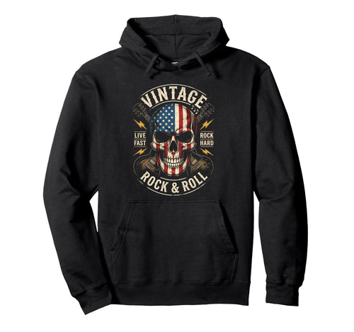 Rock Skull American Flag Guitar Rock Hoodie - Streetwear Style for Adults - T-Shirt, Sweatshirt, Hoodie