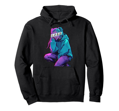 Anime Vaporwave Aesthetic Glitch Hoodie - Fun Novelty Design for Adults - T-Shirt, Sweatshirt, Hoodie