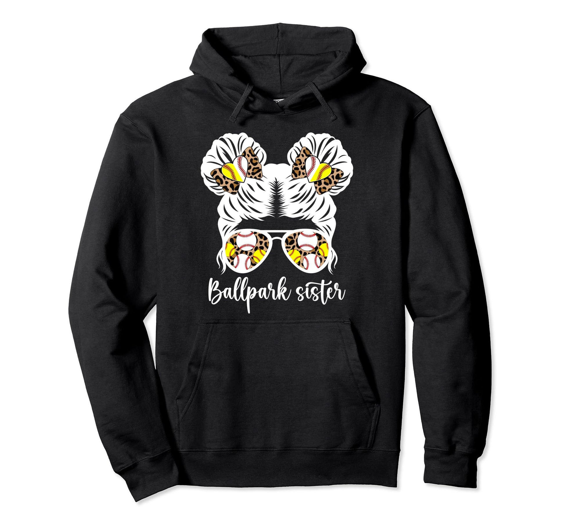 Ballpark Sister Messy Bun Baseball Hoodie - Trendy Graphic Men Women - T-Shirt, Sweatshirt, Hoodie