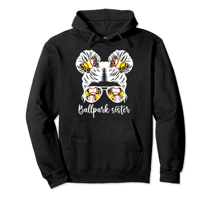 Ballpark Sister Messy Bun Baseball Hoodie - Trendy Graphic Men Women - T-Shirt, Sweatshirt, Hoodie
