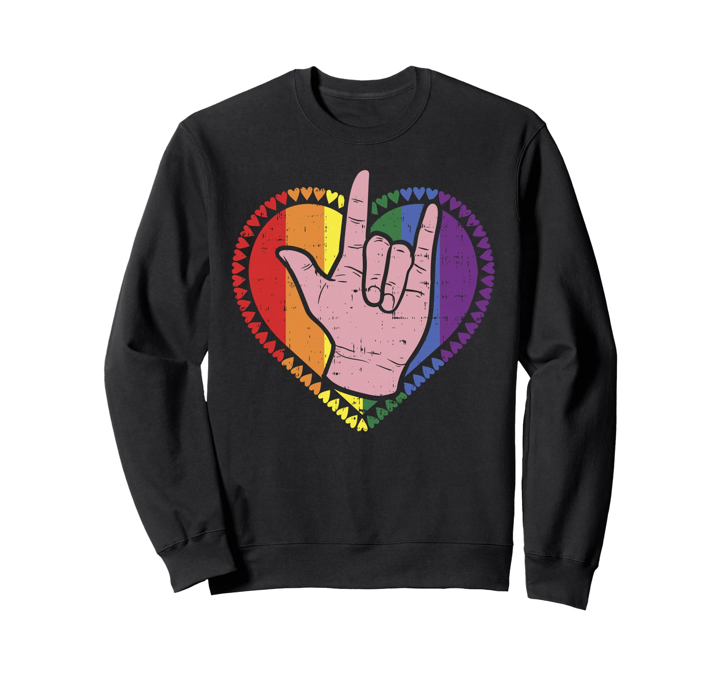 Rock Hand Symbol Rainbow Hearts Gay Sweatshirt - Streetwear Style Unisex - T-Shirt, Sweatshirt, Hoodie
