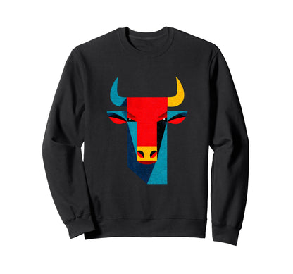 Geometric Bull Head Illustration Sweatshirt - Minimalist Print Men Women - T-Shirt, Sweatshirt, Hoodie
