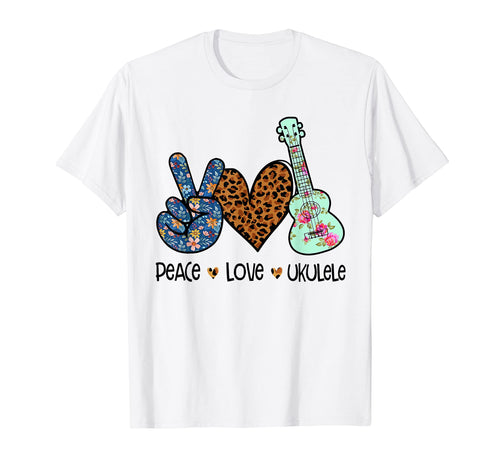 Peace Love Ukulele Leopard T-Shirt - Aesthetic Graphic Unisex - T-Shirt, Sweatshirt, Hoodie