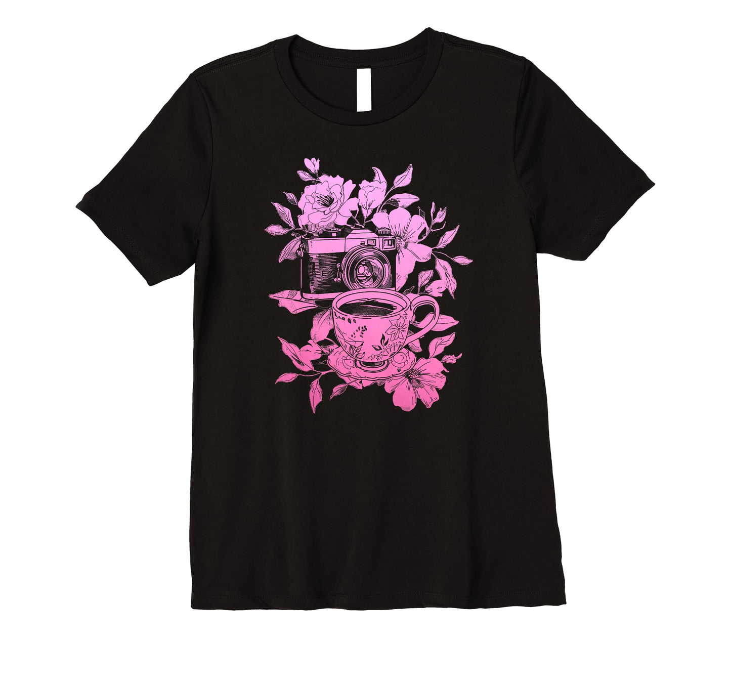Womens Photographer Coffee Camera Flowers T-Shirt - Graphic Print Unisex - T-Shirt, Sweatshirt, Hoodie
