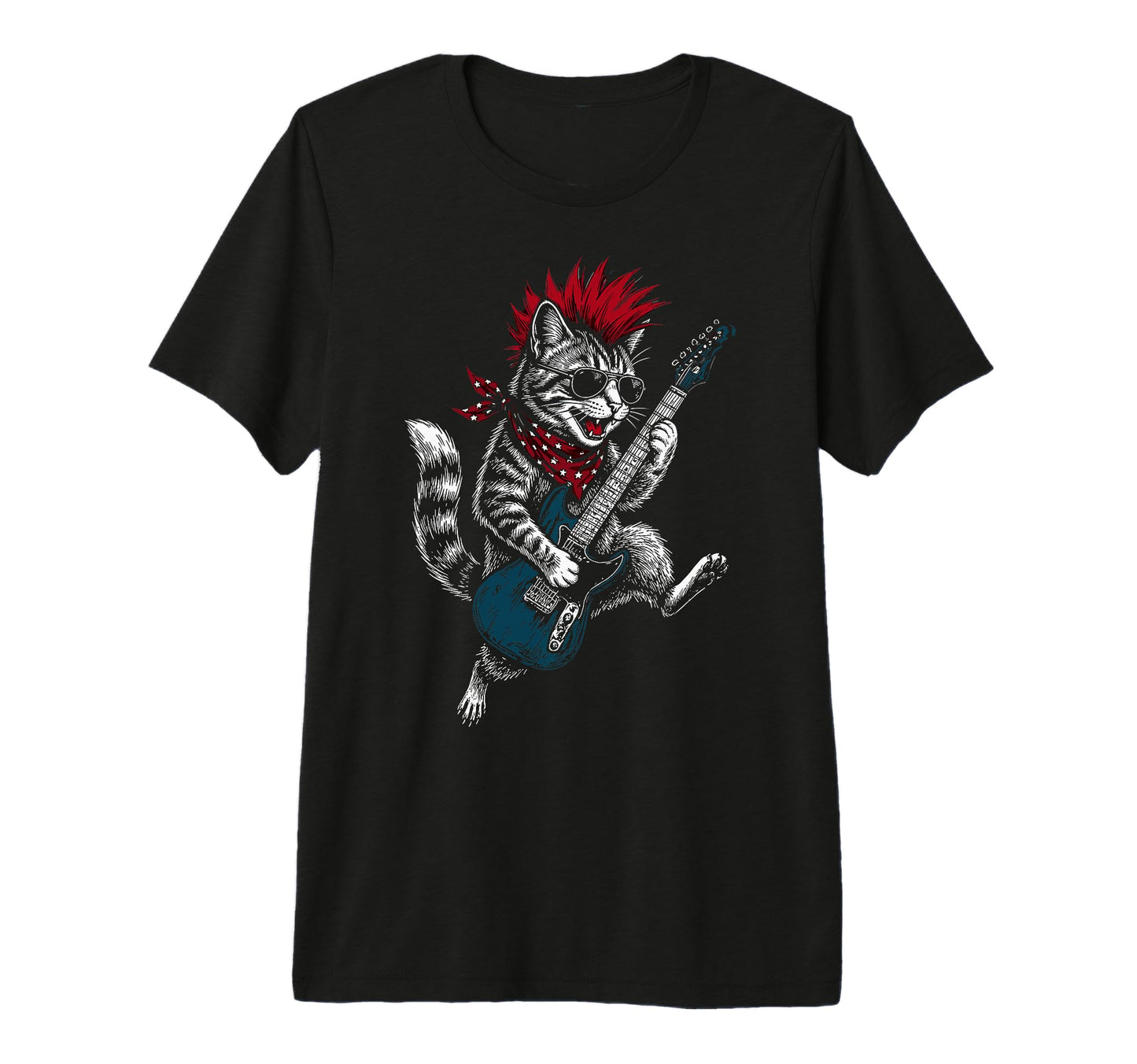 Funny Cat Playing Guitar Usa Patriotic T-Shirt - Graphic Print Unisex - T-Shirt, Sweatshirt, Hoodie