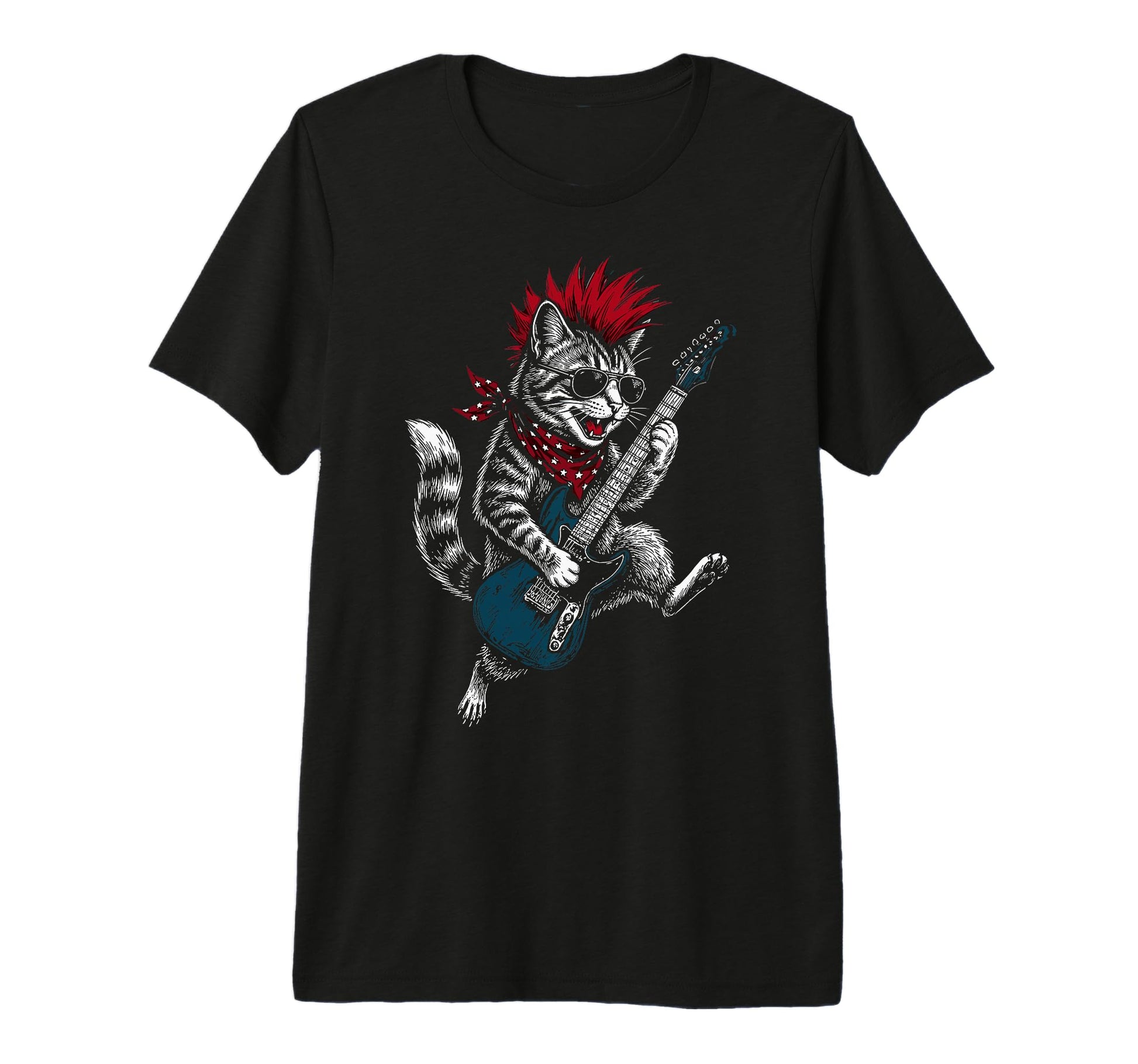 Funny Cat Playing Guitar Usa Patriotic T-Shirt - Graphic Print Unisex - T-Shirt, Sweatshirt, Hoodie