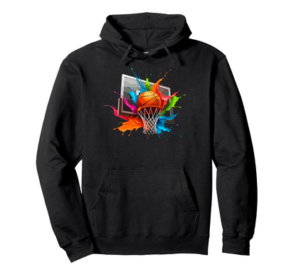 Colorful Paints Splash Basketball Hoodie - Minimalist Print for Adults - T-Shirt, Sweatshirt, Hoodie