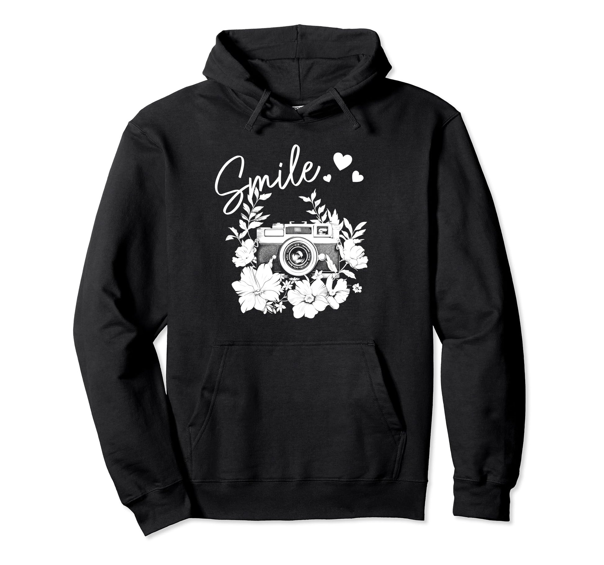 Photographer Smile Camera Flowers Hoodie - Aesthetic Graphic Men Women - T-Shirt, Sweatshirt, Hoodie
