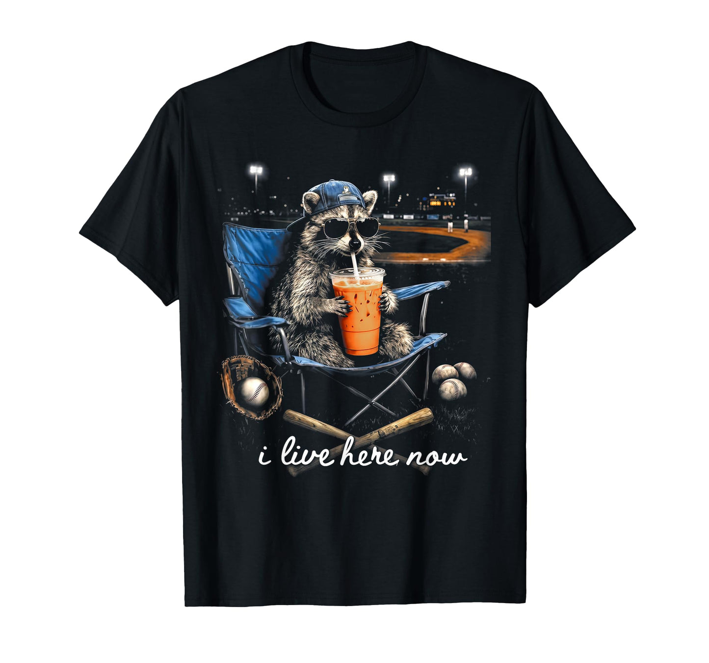 I Live Here Now Funny Raccoon T-Shirt - Minimalist Print Men Women - T-Shirt, Sweatshirt, Hoodie