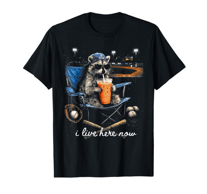 I Live Here Now Funny Raccoon T-Shirt - Minimalist Print Men Women - T-Shirt, Sweatshirt, Hoodie