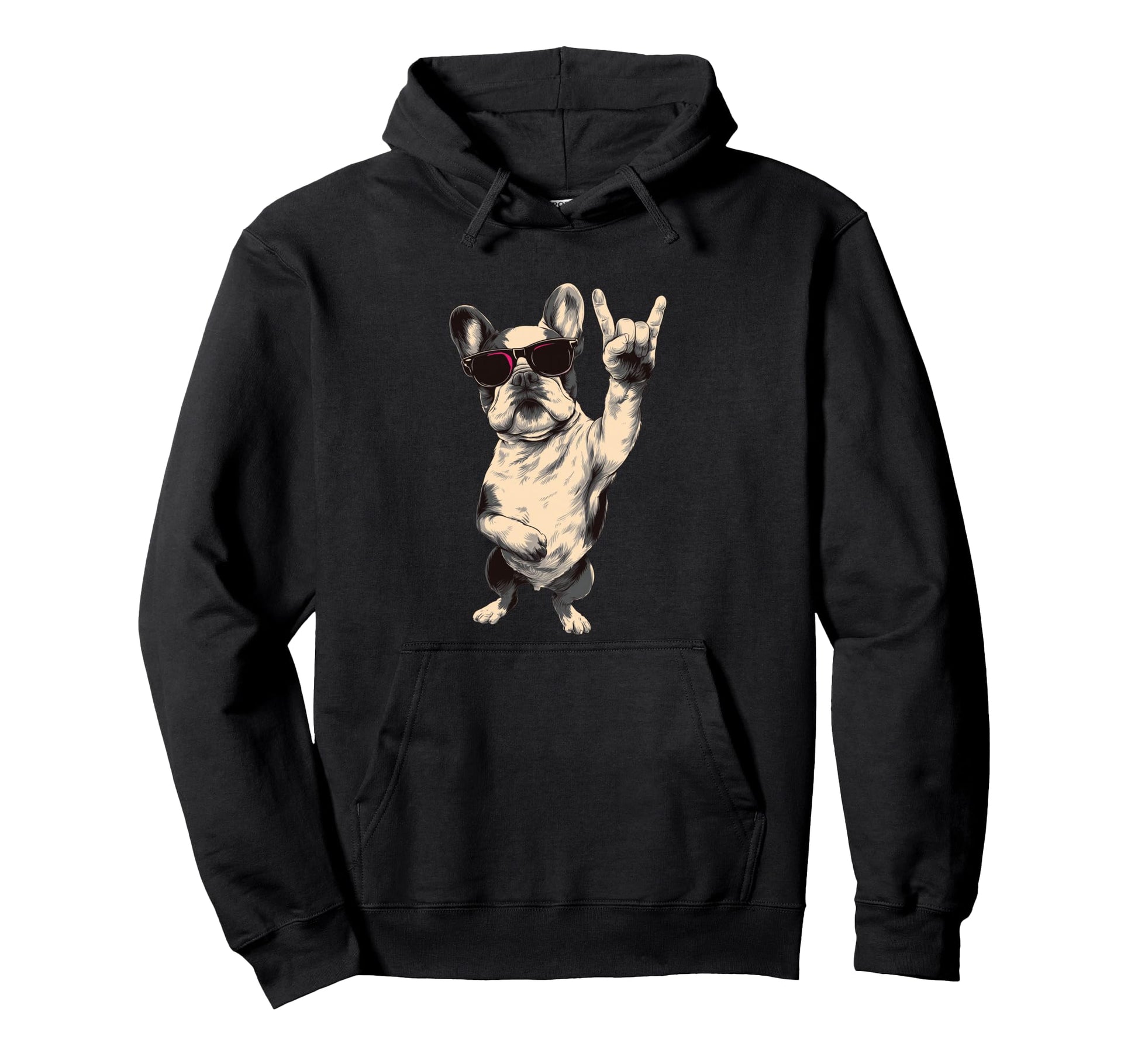 French Bulldog Rock Hand Sign Punk Dog Hoodie - Minimalist Print Unisex - T-Shirt, Sweatshirt, Hoodie