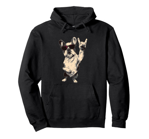 French Bulldog Rock Hand Sign Punk Dog Hoodie - Minimalist Print Unisex - T-Shirt, Sweatshirt, Hoodie