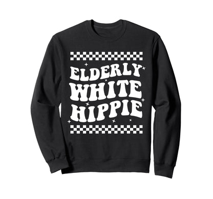 Elderly White Hippie Rainbow Flowers Sweatshirt - Graphic Print Men Women - T-Shirt, Sweatshirt, Hoodie