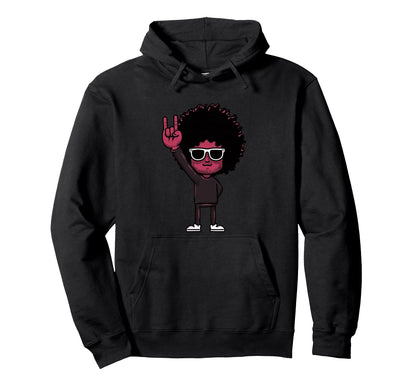 Afro Rock Hand Sign Character Funky Hoodie - Streetwear Style Men Women - T-Shirt, Sweatshirt, Hoodie