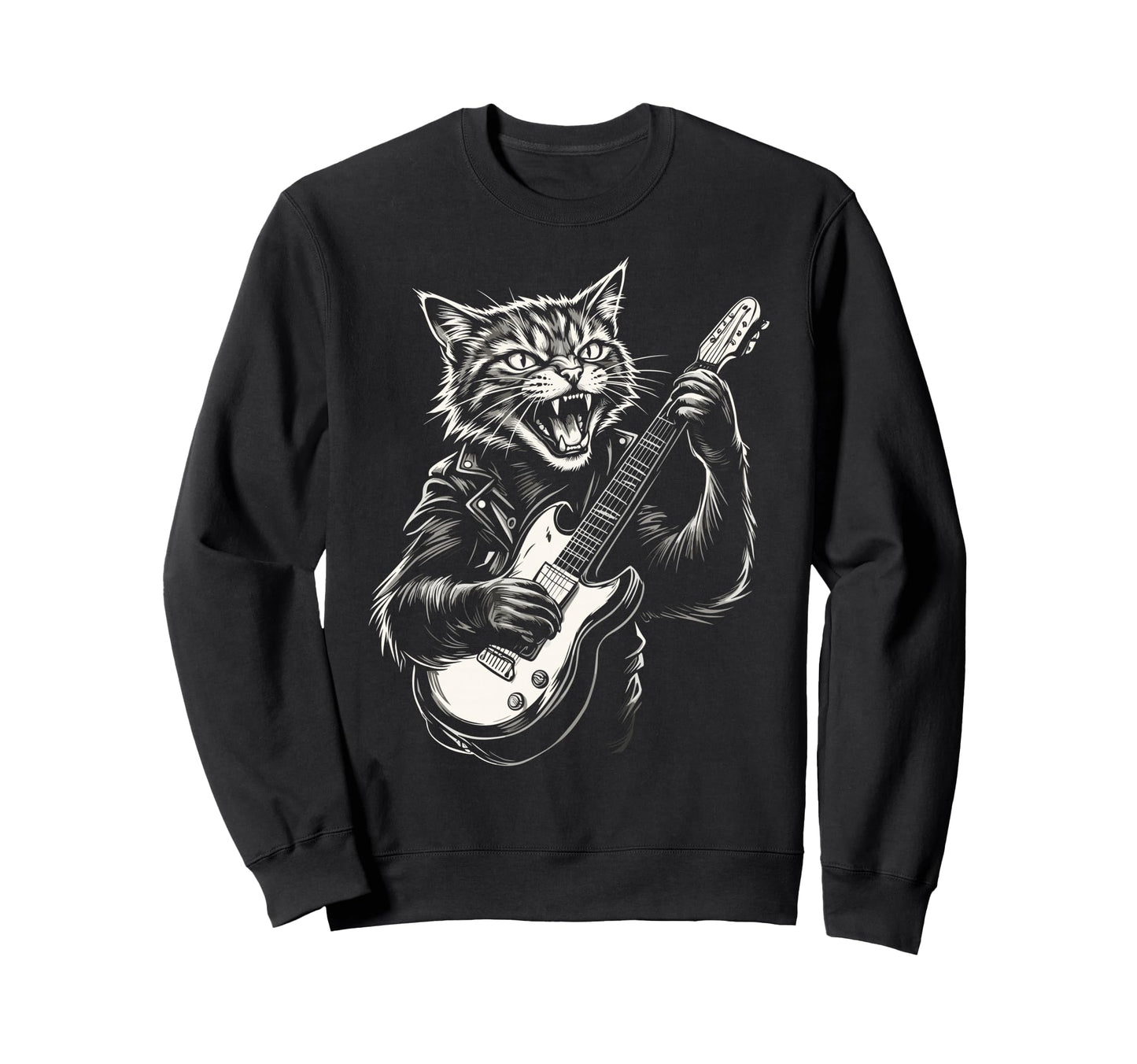 Funny Cat Playing Guitar Heavy Sweatshirt - Minimalist Print Men Women - T-Shirt, Sweatshirt, Hoodie