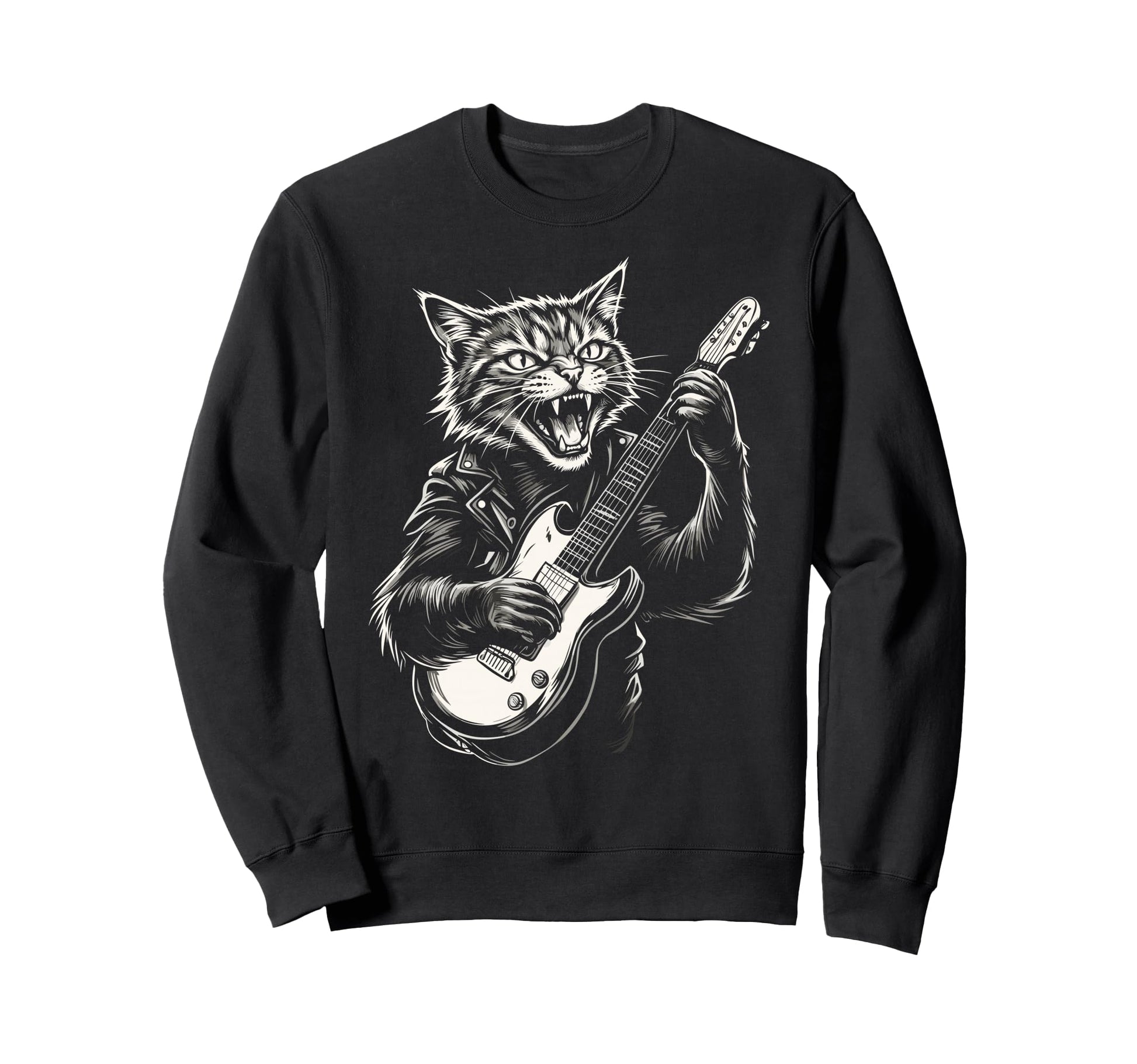 Funny Cat Playing Guitar Heavy Sweatshirt - Minimalist Print Men Women - T-Shirt, Sweatshirt, Hoodie