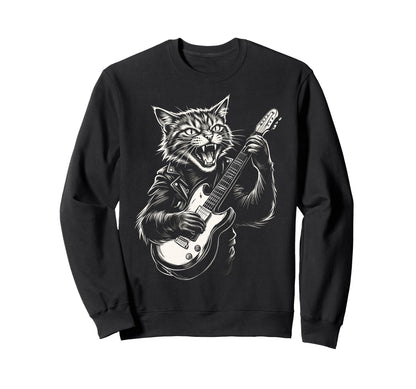 Funny Cat Playing Guitar Heavy Sweatshirt - Minimalist Print Men Women - T-Shirt, Sweatshirt, Hoodie