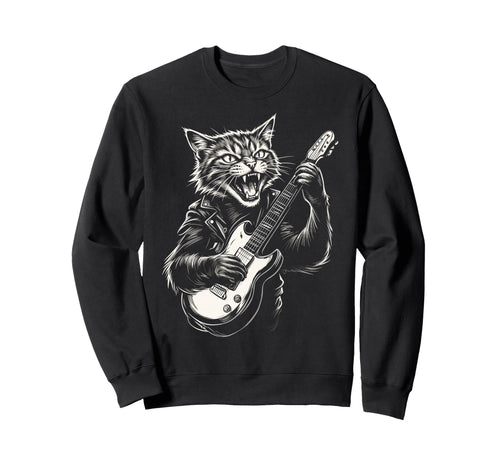 Funny Cat Playing Guitar Heavy Sweatshirt - Minimalist Print Men Women - T-Shirt, Sweatshirt, Hoodie