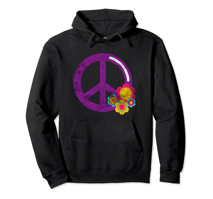 Floral Peace Symbol Flowers Hippie Hoodie - Minimalist Print for Adults - T-Shirt, Sweatshirt, Hoodie