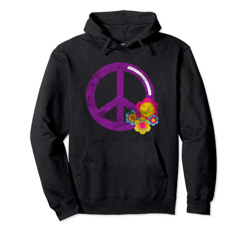 Floral Peace Symbol Flowers Hippie Hoodie - Minimalist Print for Adults - T-Shirt, Sweatshirt, Hoodie