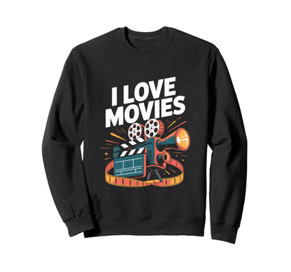 I Love Movies Camera Enthusiast Sweatshirt - Minimalist Print Men Women - T-Shirt, Sweatshirt, Hoodie