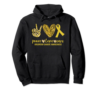 Peace Love Cure Ribbon Childhood Hoodie - Fun Novelty Design Men Women - T-Shirt, Sweatshirt, Hoodie