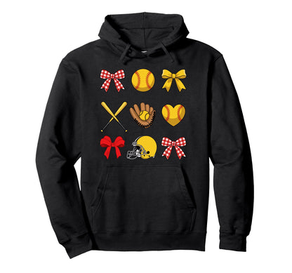 Softball Coquette Bow Softball Mom Hoodie - Custom Art Print Unisex - T-Shirt, Sweatshirt, Hoodie