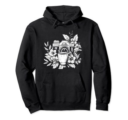 Photographer Coffee Camera Flowers Hoodie - Unique Graphic Unisex - T-Shirt, Sweatshirt, Hoodie